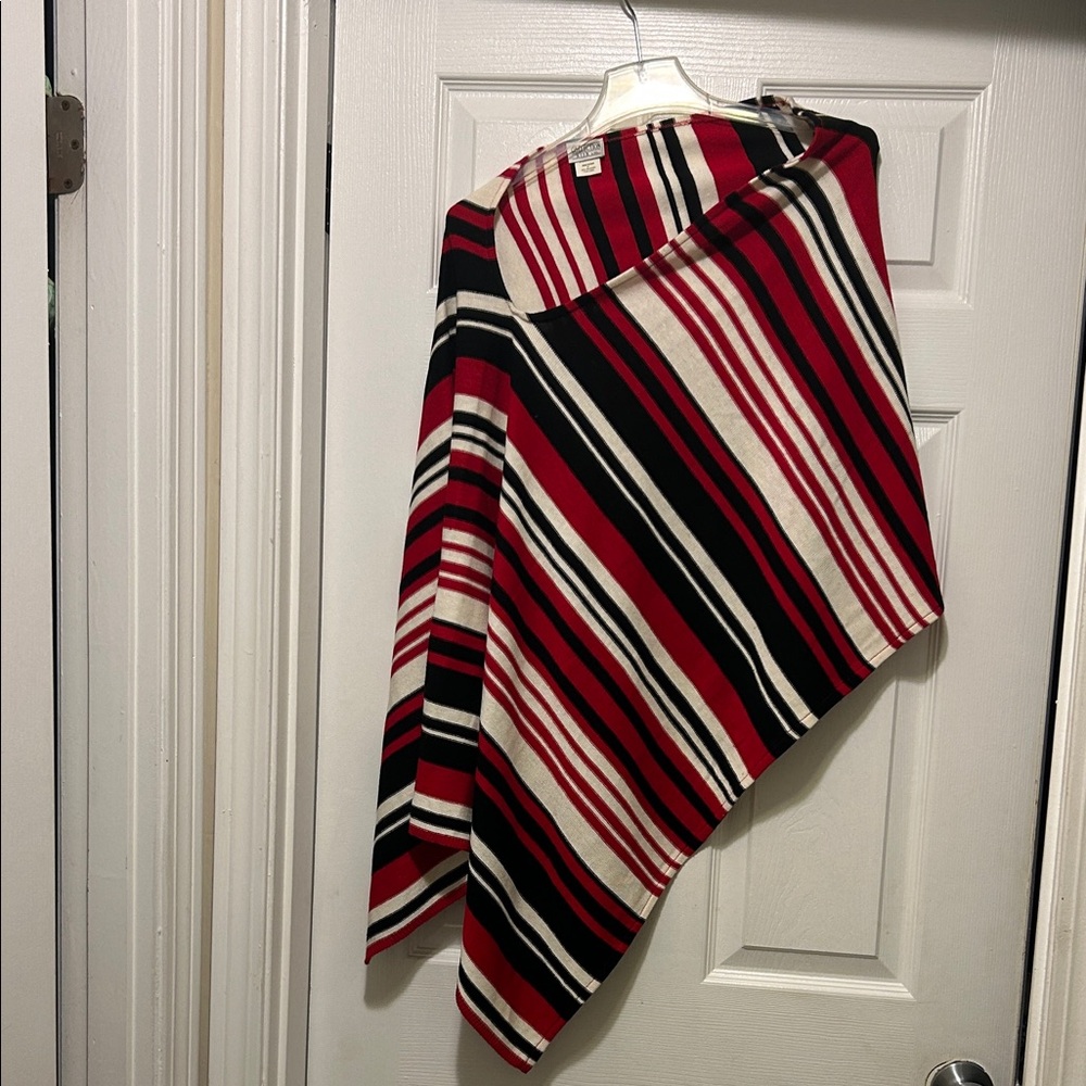 Collection XIIX Bold Striped Poncho in Red, Black, and Cream
